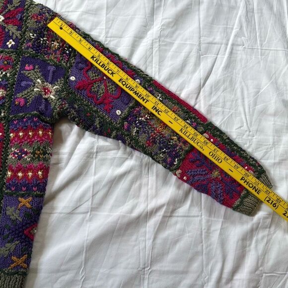 Vintage chunky knit cardigan sweater womens size colorblock 90’s y2k petite medi - Picture 8 of 10